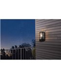 Aplique de pared con sensor de movimiento ALAMONTE, acero negro y vidrio, E27, IP44