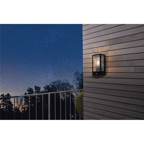 Aplique de pared con sensor de movimiento ALAMONTE, acero negro y vidrio, E27, IP44