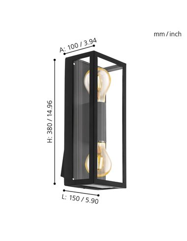 ALAMONTE 1 luminária de parede vertical, para 2 lâmpadas E27 para cima e para baixo, IP44