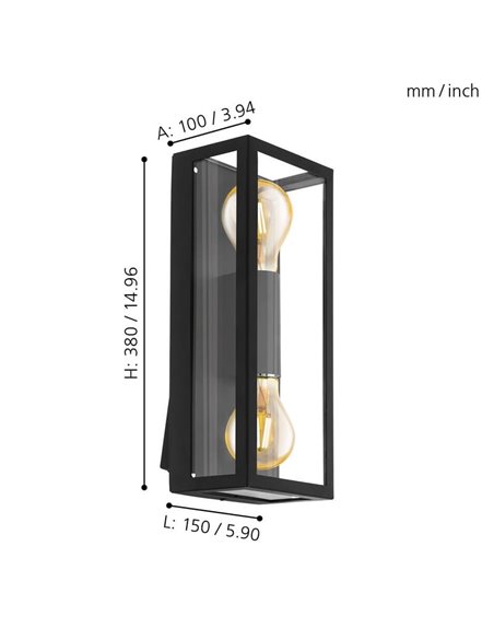 ALAMONTE 1 luminária de parede vertical, para 2 lâmpadas E27 para cima e para baixo, IP44