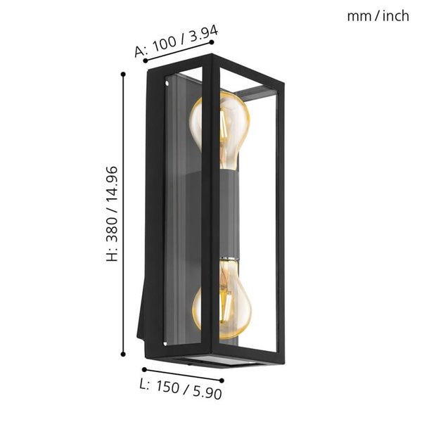 Aplique de pared vertical ALAMONTE 1, para 2 bombillas arriba y abajo E27, IP44