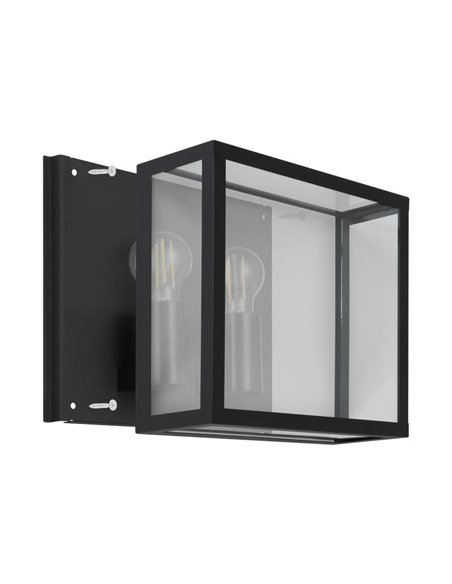 Aplique de pared horizontal ALAMONTE 1, de acero negro, 2xE27, IP44