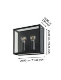 Aplique de pared horizontal ALAMONTE 1, de acero negro, 2xE27, IP44