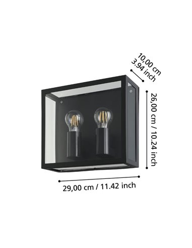 Aplique de pared horizontal ALAMONTE 1, de acero negro, 2xE27, IP44