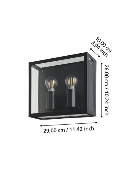 Aplique de pared horizontal ALAMONTE 1, de acero negro, 2xE27, IP44