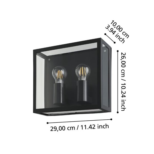 Aplique de pared horizontal ALAMONTE 1, de acero negro, 2xE27, IP44