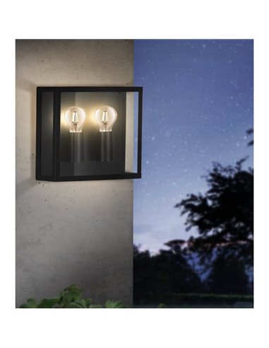 Aplique de pared horizontal ALAMONTE 1, de acero negro, 2xE27, IP44