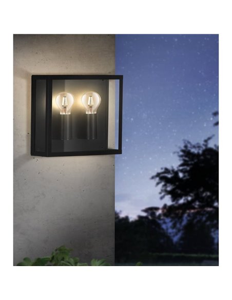 Aplique de pared horizontal ALAMONTE 1, de acero negro, 2xE27, IP44