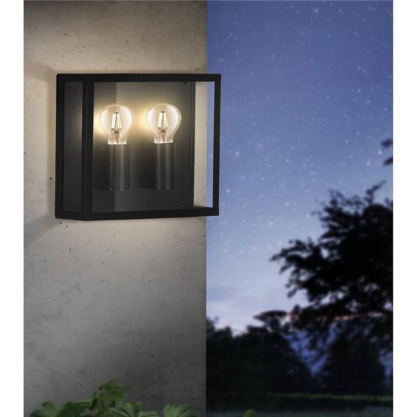 Aplique de pared horizontal ALAMONTE 1, de acero negro, 2xE27, IP44
