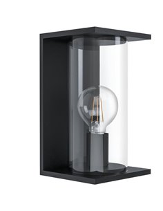 Luminária de parede externa CASCINETTA, estrutura de aço preto e caixa de vidro cilíndrica, E27, IP54