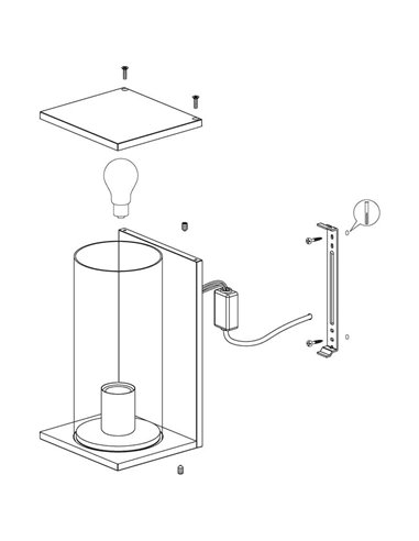 Luminária de parede externa CASCINETTA, estrutura de aço preto e caixa de vidro cilíndrica, E27, IP54