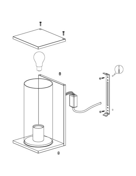 Applique d'extérieur CASCINETTA, structure en acier noir et boîtier cylindrique en verre, E27, IP54