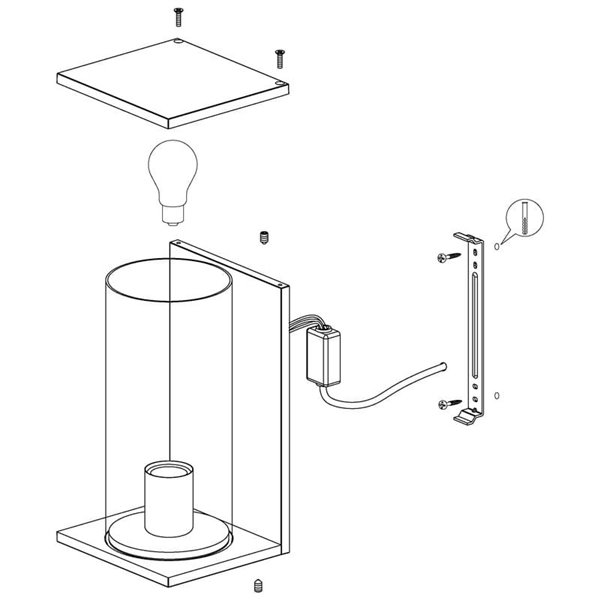 Aplique de exterior CASCINETTA, estrucura de acero negro y carcasa cilindrica de vidrio, E27, IP54