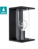 Applique d'extérieur CASCINETTA, structure en acier noir et boîtier cylindrique en verre, E27, IP54