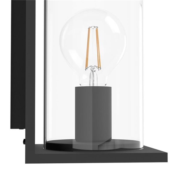 Luminária de parede externa CASCINETTA, estrutura de aço preto e caixa de vidro cilíndrica, E27, IP54