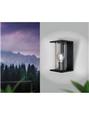 Luminária de parede externa CASCINETTA, estrutura de aço preto e caixa de vidro cilíndrica, E27, IP54