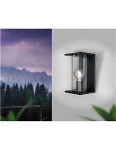 Luminária de parede externa CASCINETTA, estrutura de aço preto e caixa de vidro cilíndrica, E27, IP54 2