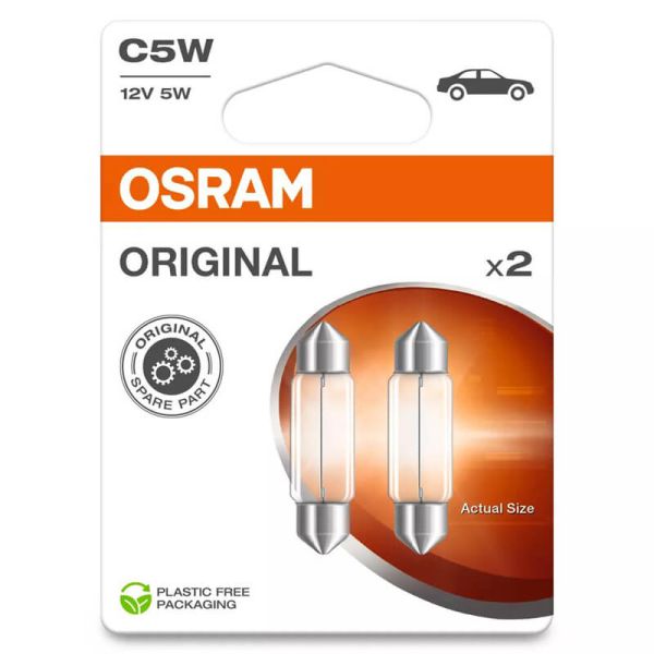 Pack de 2 ampoules C5W OSRAM ORIGINAL 12V 5W SV8.5-8 pour plaque d'immatriculation, intérieur ou position 6418