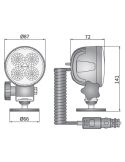 Medidas Faro LED redondo empuñadura 2000lm 35º 12-24V con Base Magnética, Cable Espiral 8 metros, Enchufe Mechero e Interruptor