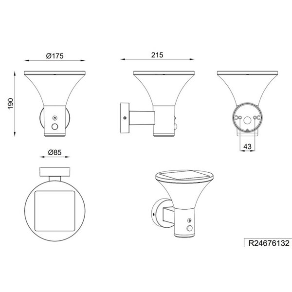 Luminária de parede LED solar regulável GORDA, sensor de movimento e escuridão, bateria recarregável 3,5 W 500 lm, 4000 K IP44