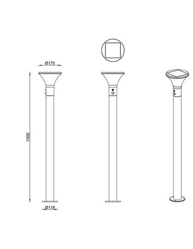 Poste solar para exterior GORDA 100cm sensor de movimiento, batería recargable 3,5W 500lm 4000K