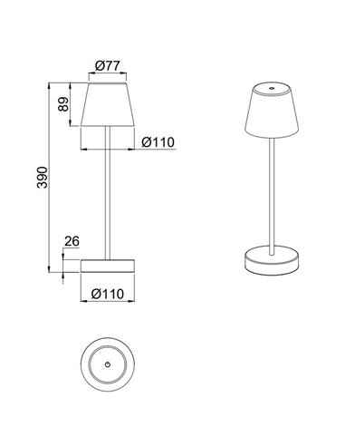 Lámpara de sobremesa LED MARTINEZ recargable USB y regulable 2,2W 250lm, 2700 - 6500K IP44
