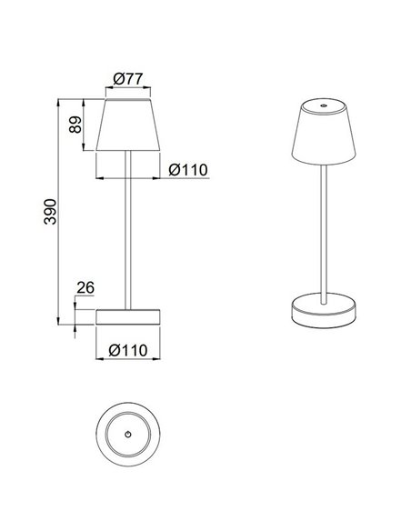 Luminária de mesa LED MARTINEZ, recarregável via USB e regulável, 2,2 W, 250 lm, 2700 - 6500 K, IP44