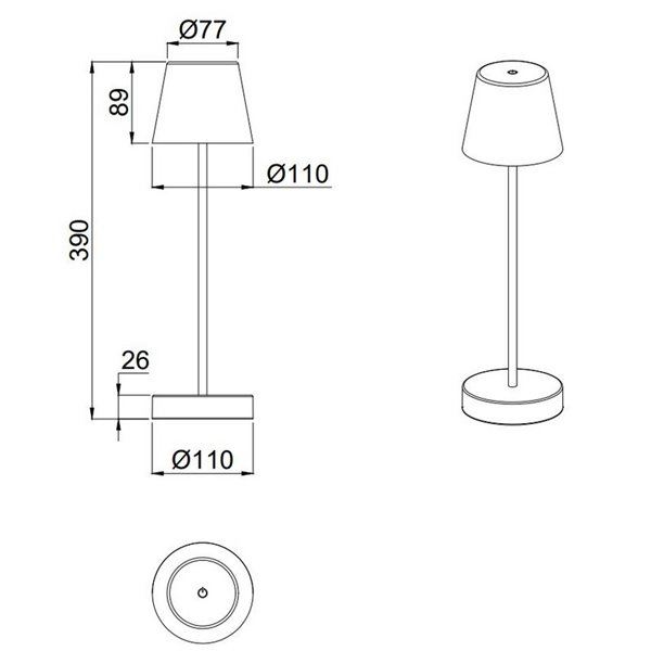 Lampe de table LED MARTINEZ, rechargeable par USB et dimmable, 2,2 W, 250 lm, 2700 - 6500 K, IP44