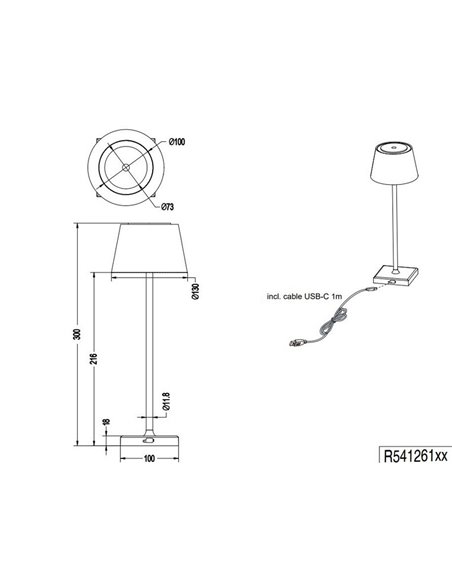 Lámpara exterior LED regulable RGBW, recargable USB SANCHEZ 2,1W 190lm, 3000+4000+5000K IP44