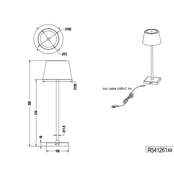 Lámpara exterior LED regulable RGBW, recargable USB SANCHEZ 2,1W 190lm, 3000+4000+5000K IP44