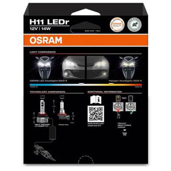 Kit de 2 ampoules LED OSRAM NIGHT BREAKER SMART H11 homologuées ECE 12V 6000K Blanc froid