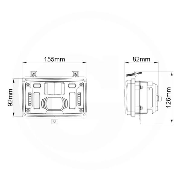 Dimensions encastrées pour feux de croisement, feux de route et feux de position Deutz-Fahr et Lamborghini 12/24 V, IP69K