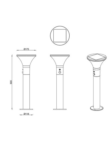 Baliza LED solar GORDA 50cm sensor de movimiento y crepuscular, batería recargable 3,5W 500lm 4000k IP44