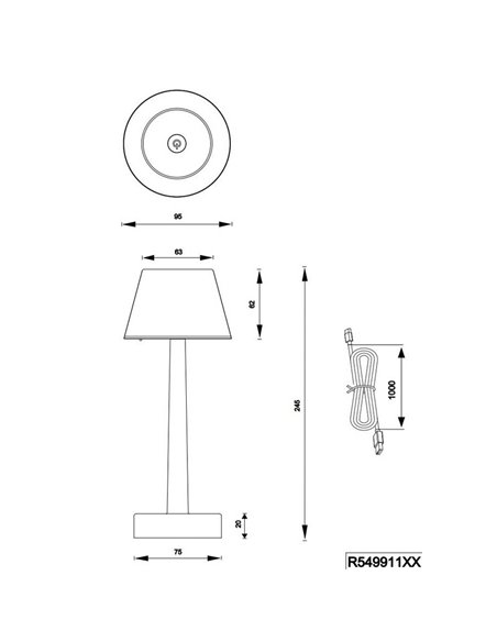 Lámpara de sobremesa LED VIDAL, recargable y regulable 1,5W 150lm, 3000K IP44