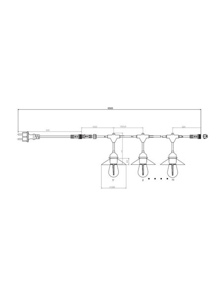 Guirnalda para exterior CHAIN 10 farolillos, bombillas incl. 10x E27, 1W 10x 80lm, 3000K IP44