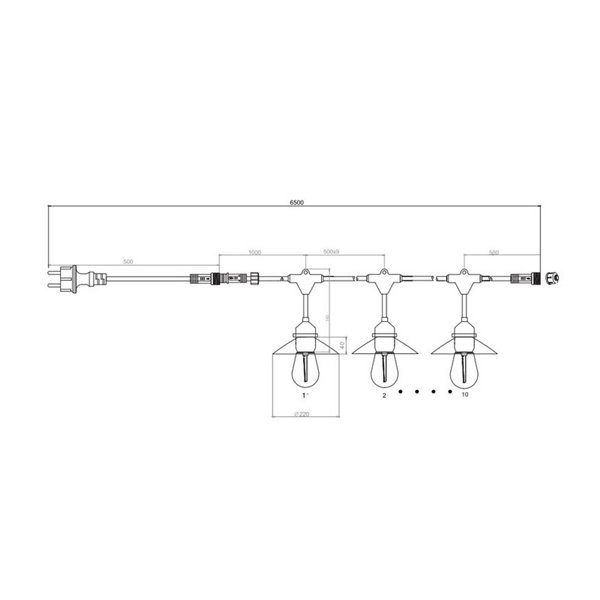 Guirnalda para exterior CHAIN 10 farolillos, bombillas incl. 10x E27, 1W 10x 80lm, 3000K IP44