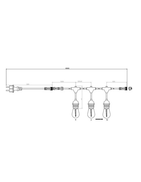 Guirlande extérieure 6 mètres CHAÎNE ampoules incl. 10 ampoules E27, 1 W, 10 ampoules 80 lm, 3 000 K, IP44