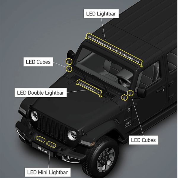 Barra LED rectangular empotrabale de trabajo Black Magic Cube 6,2" 12V/24V 2.000Lm 30W 1 Unds. con cable Hella 1FB 358 176-221