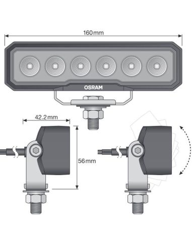 Medidas Barra LED rectangular 1.500Lm 15W 12V 24V ECE R10 VX150-WD LEDWL109-WD 4062172355209 Osram