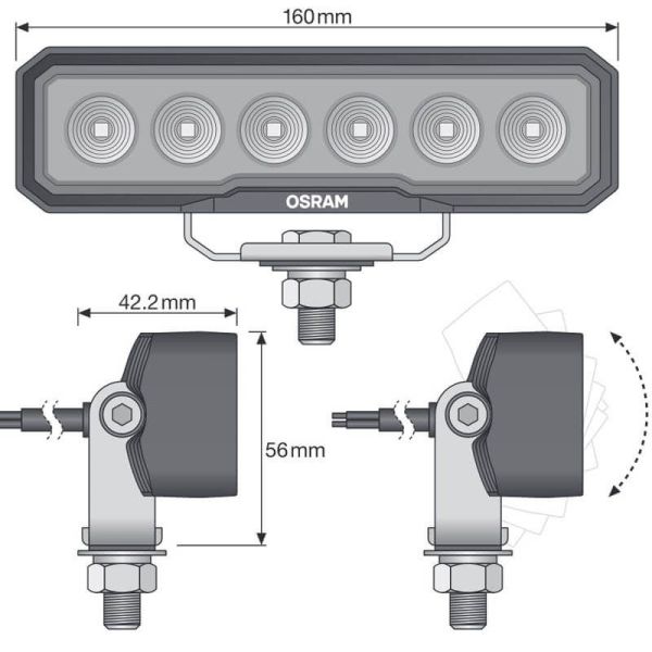 Medidas Barra LED rectangular 1.500Lm 15W 12V 24V ECE R10 VX150-WD LEDWL109-WD 4062172355209 Osram