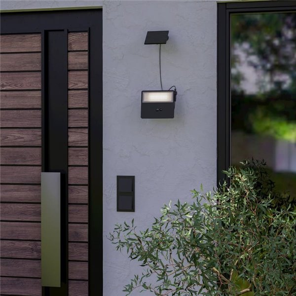 Aplique LED con panel solar y sensor 860Lm PANETTIERI, negro 6,7W 4000K, IP44