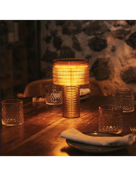 Lampe à poser LED AMBER SOLAR, lumière chaude, 2 intensités avec batterie rechargeable et panneau solaire - extérieur/intérieur