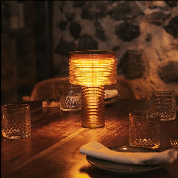 Lámpara de sobremesa LED AMBAR SOLAR, luz cálida, 2 intensidades con batería recargable y panel solar - exterior/interior