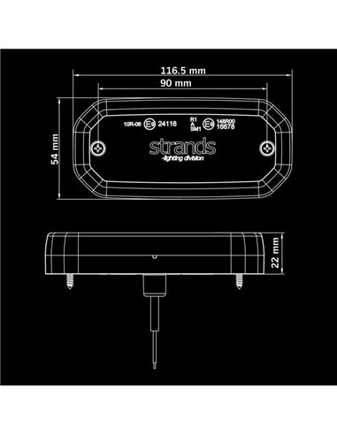 Luz de posición LED blanca FOR9T SCALE, diseño lineal innovador, 3,5W, 6000K, cable, 116,5x54x22 mm