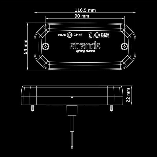 Luz lateral LED ámbar FOR9T SCALE, diseño lineal innovador, 3,5W, 6000K, cable, 116,5x54x22 mm