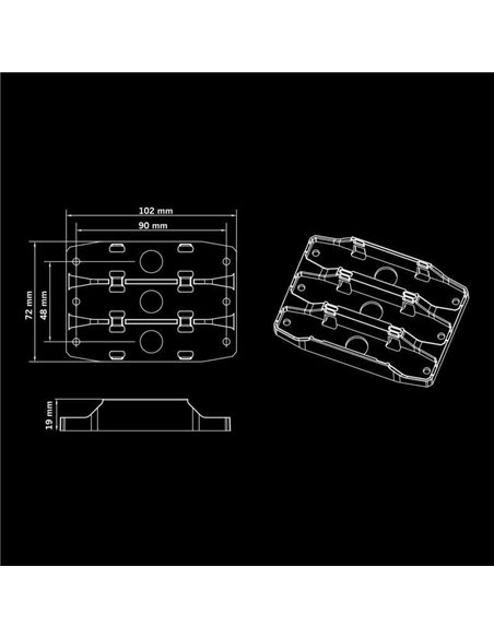 Soporte triple para luces de posición FIREFLY SEE ME, poilicarbonato negro 102x72x19 mm
