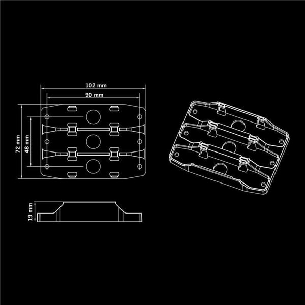 Suporte triplo para luzes de posição FIREFLY SEE ME, policarbonato preto 102x72x19 mm