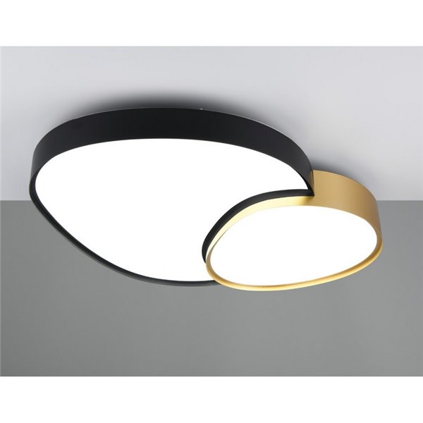 Plafón LED doble para techo RISE 77cm 45W 5300lm, regulable 2700 - 6500K, función memoria y luz de noche IP20 Negro-oro