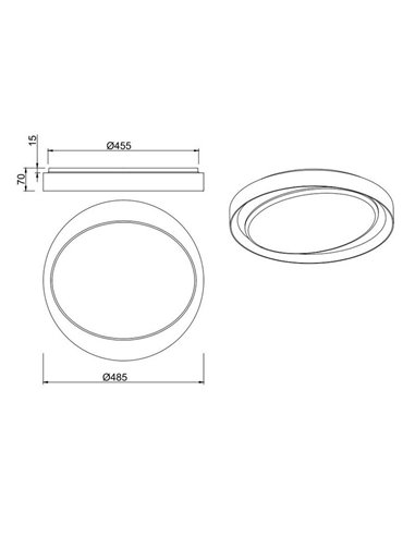 Plafón redondo LED ZETA 48,5cm 24W 2500lm, regulable 2700 - 6500K con mando IP20 Negro-oro
