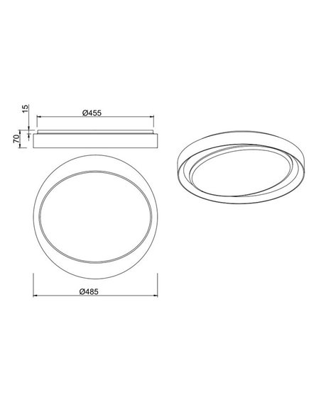 Plafón redondo LED ZETA 48,5cm 24W 2500lm, regulable 2700 - 6500K con mando IP20 Negro-oro